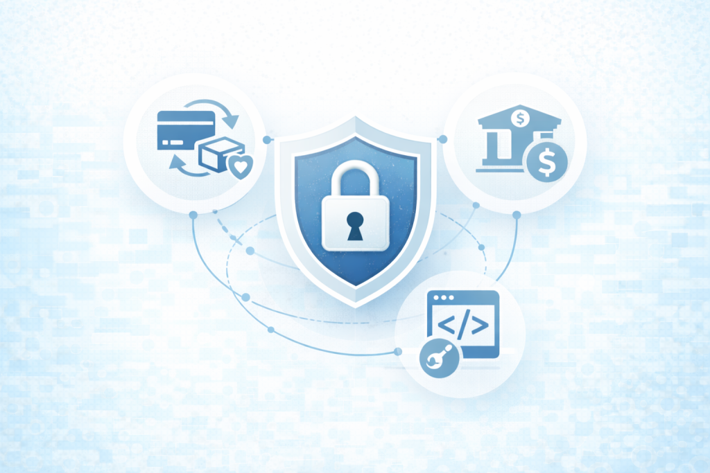 Secure payment gateway with credit cards, transactions, and code protecting merchant accounts.