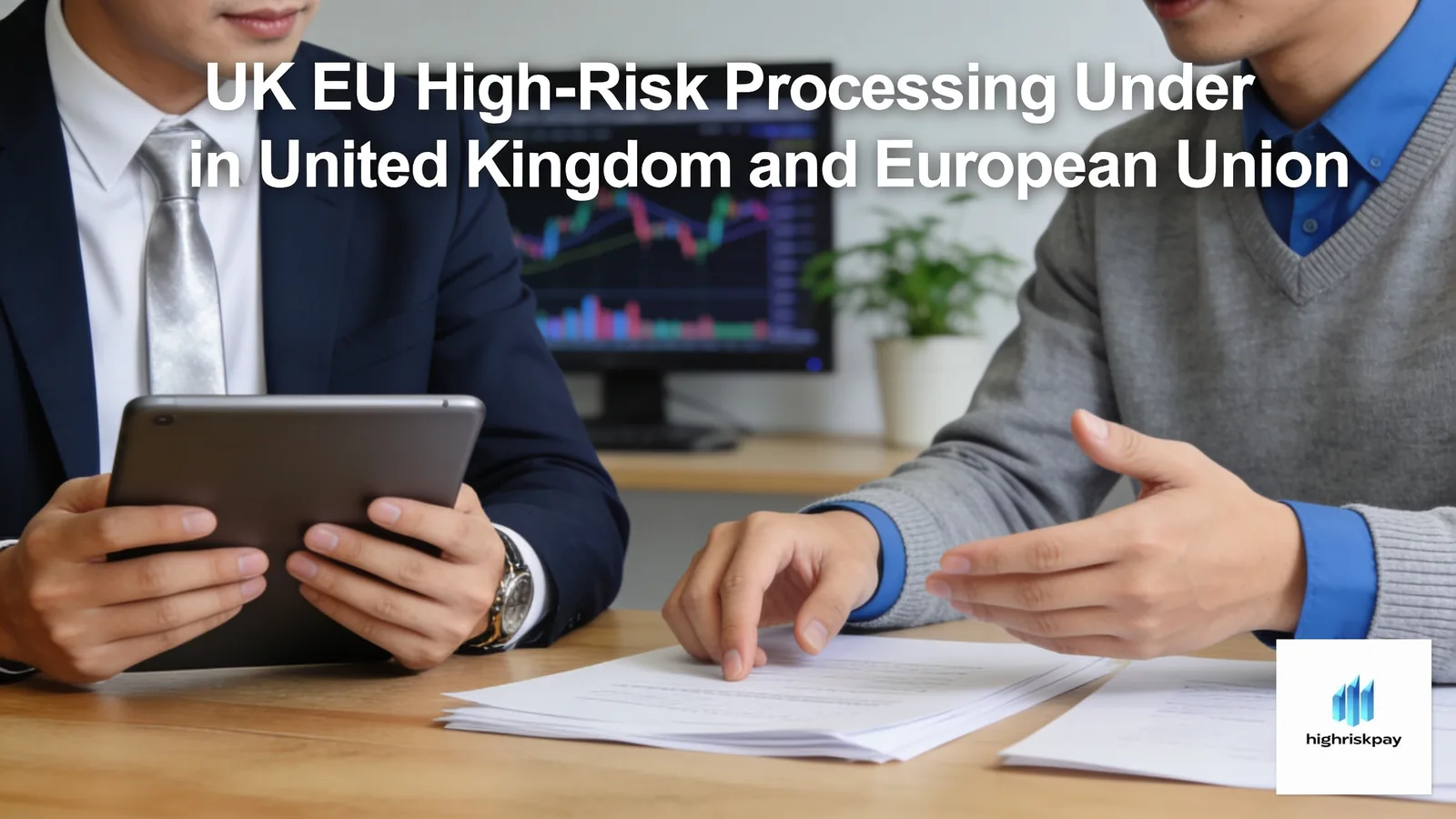 Business professionals discussing high-risk processing and GDPR compliance in UK and EU.