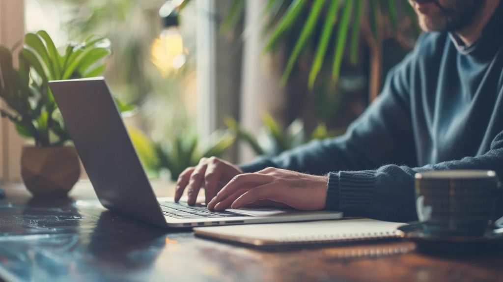 High-risk merchant in a cozy home office setting, focusing on subscription billing solutions