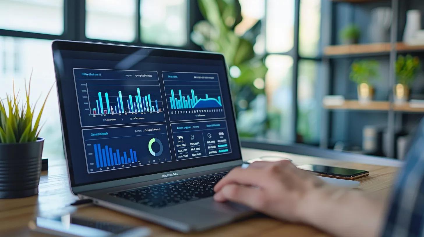 Digital dashboard displaying chargeback prevention metrics with a professional analyzing data