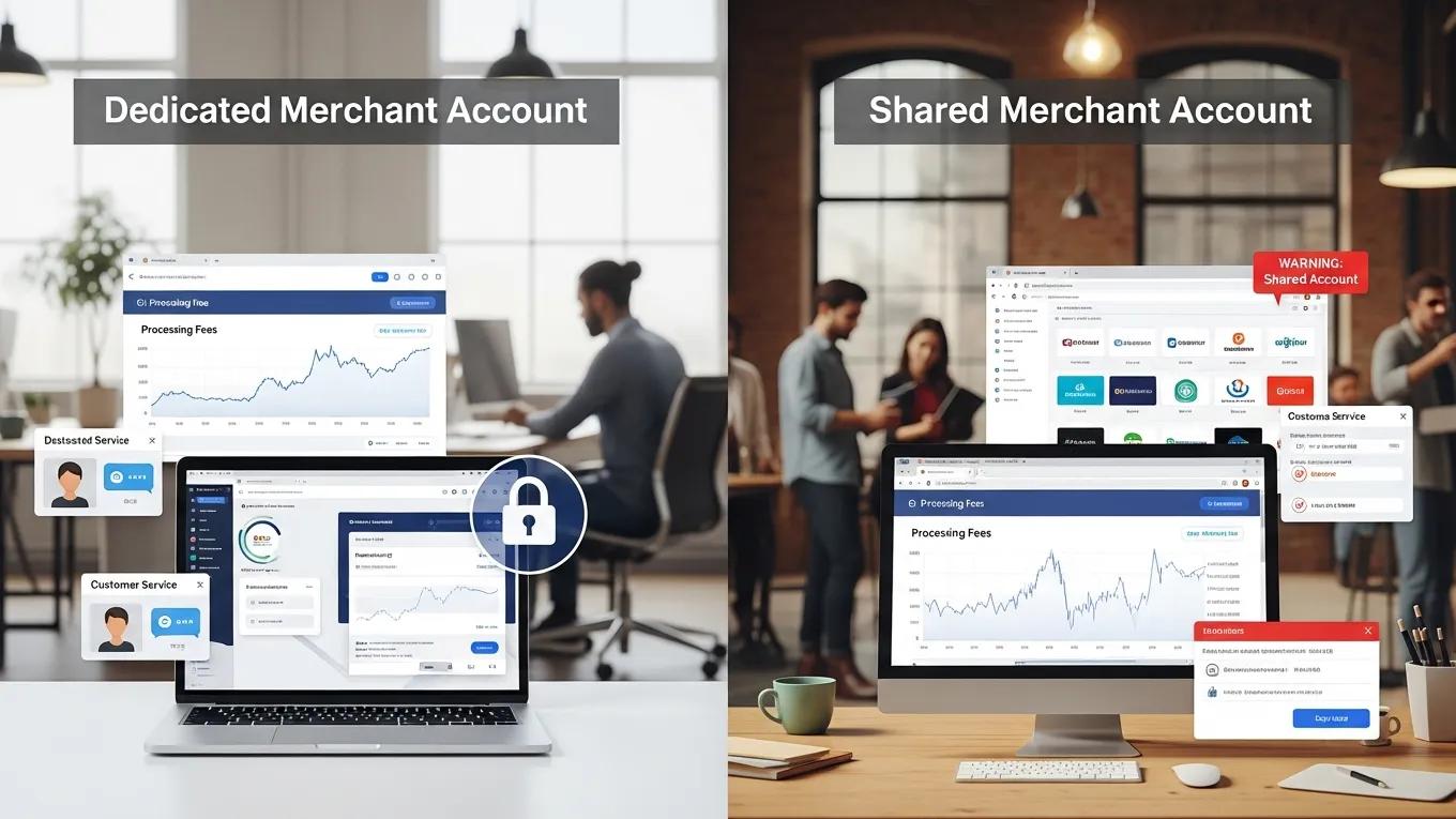 Comparison of dedicated and shared merchant accounts in a business environment