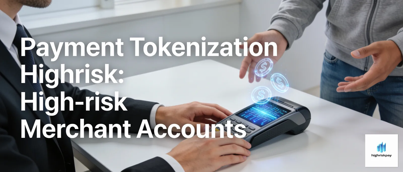 Payment tokenization illustration: secure high-risk merchant accounts and data encryption.